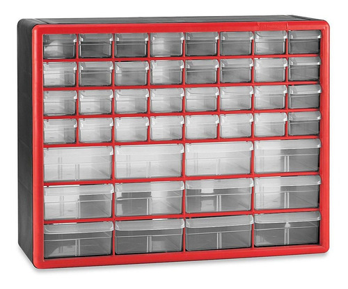 Gabinete Plástico Para Partes, 44 Cajones, 51x18x41cm, Rojo