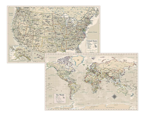 Mapa Del Mundo Y Usa Palace Learning, Vintage, Laminado