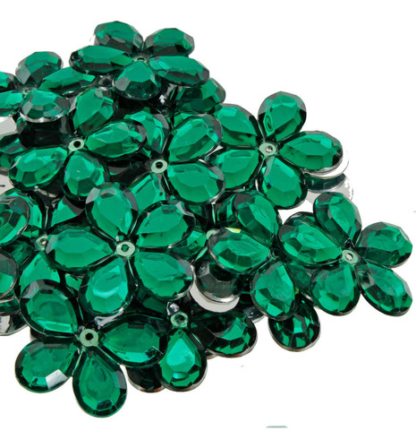 Piedra Acrilica Coser Flor Manualidad Decorar 36mm Mylin 25p Color Verde