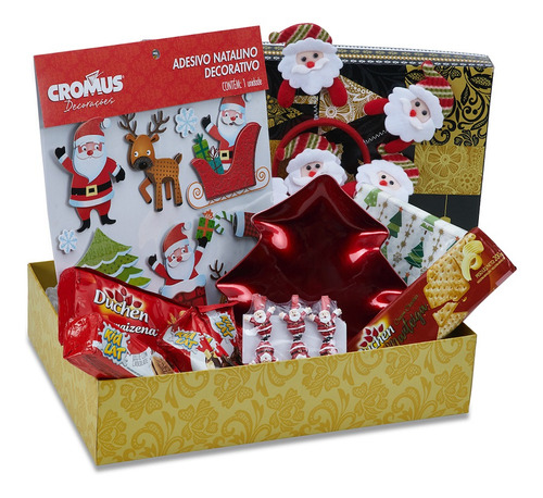 Cesta De Natal Divertida Decoração Natal Chocolate 50 Itens