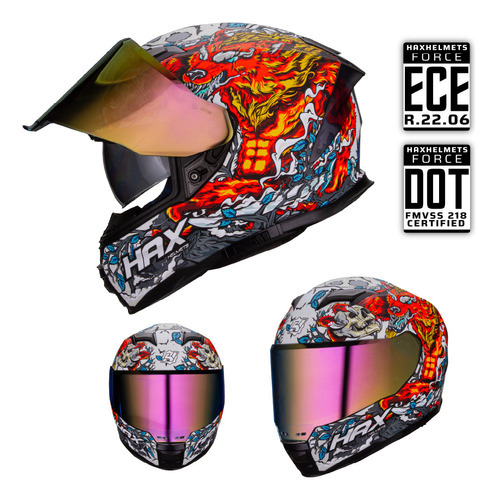 Hax Helmets. Casco Integral Dot + Ece 06. Force Night Legend Color Naranja Tamaño Del Casco S - Chico