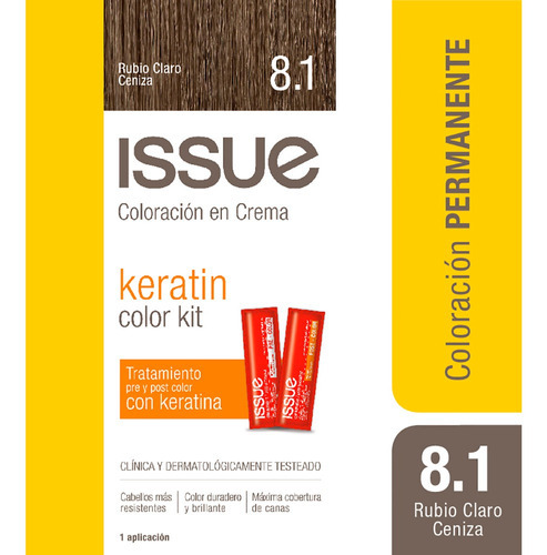  Issue Kit Tintura En Crema Keratin Color Tono 8.1 Rubio Claro Ceniza