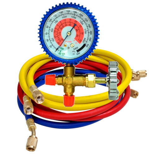 Combo Manifold Simple De Baja R410a Con Juego De 3 Mangueras