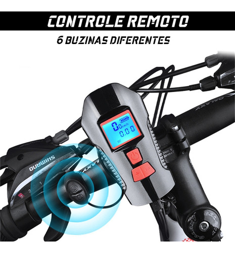 Velocímetro Com Farol E Buzina De Bicicleta Ciclo Computador Cor Preto