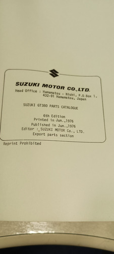 Catálogo De Peças Original Suzuki Gt 380 Versões K L M A B (Usado)