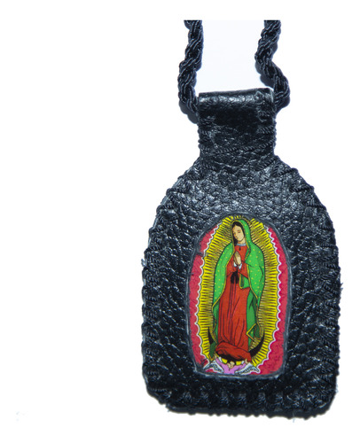 Escapulario Piel Hecho A Mano Con Diseño Religioso Virgen 