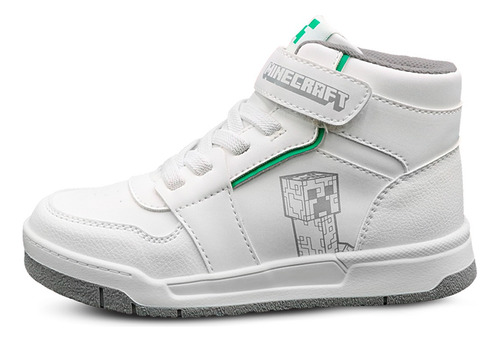 Tenis Original Minecraft Creeper Blanco Bota Para Niño