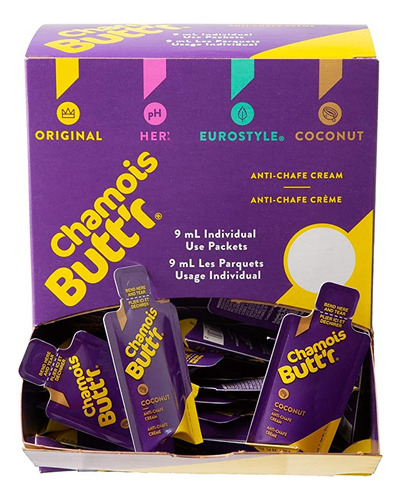 Chamois Butt&#39;r Crema Anti-chafe De Coco, 0.3 fl Oz Paq.