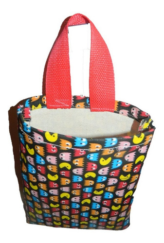 Bolsa Para Auto Gabardina Forrada Estampada - Motivo Pacman