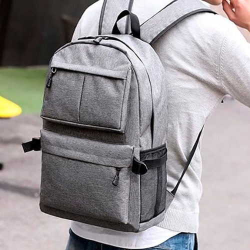 Mochila Porta Notebook Reforzada Urbana Usb Unisex Premium Color Gris Diseño de la tela Jaspeado