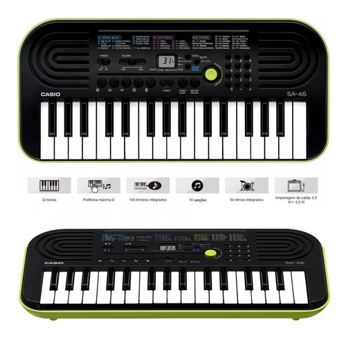 Teclado musical Casio Mini SA-46 32 teclas preto/verde