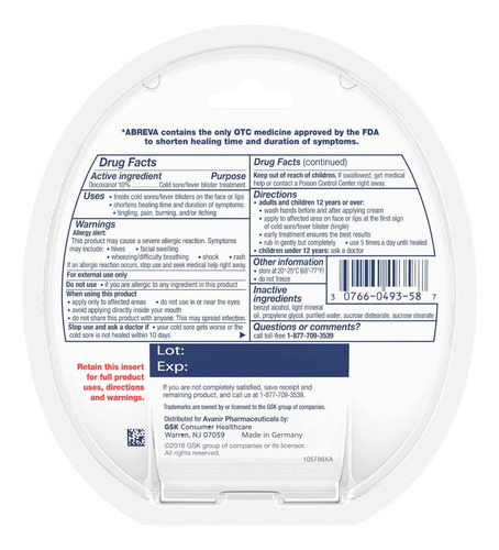 Abreva Docosanol - Herpes Bolhas - 2 Tubos