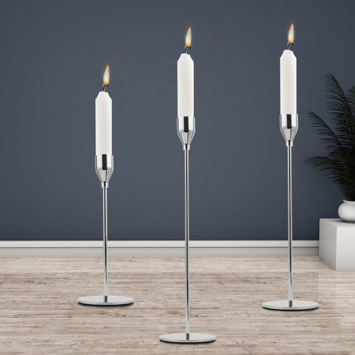 Set 3 Candelabros Porta Velas Plateado Decora Centro De Mesa