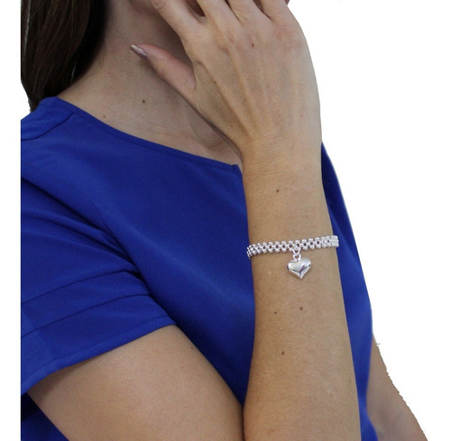 Imagen 7 de 10 de Pulsera De Plata 925 Bolitas Y Dije De Corazón Mujer Agálea