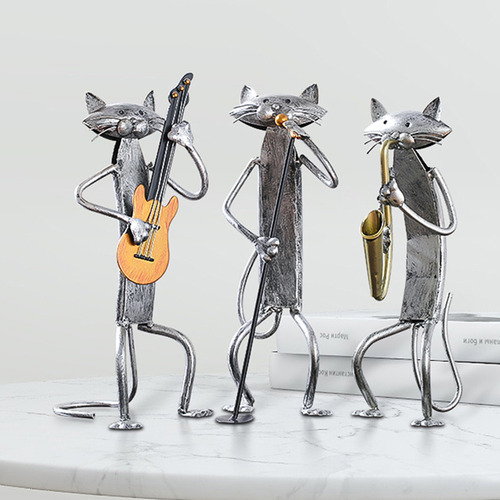 Escultura De Metal De Un Gato Cantor | Artículos De Decoraci