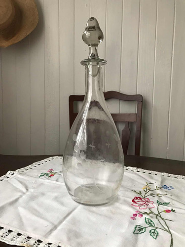Botella Antigua De Vidrio Biselado Para Licor