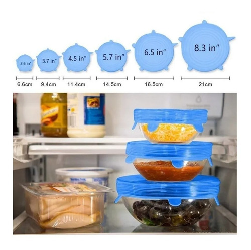 Tapas Elásticas Silicona Set 6 Sellado Alimentos Recipiente
