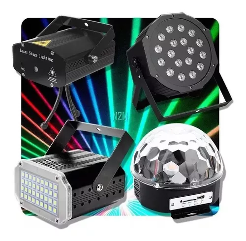 Combo Luces Dj Led Movil Bola + Proton 18 + Laser + Flash Premium