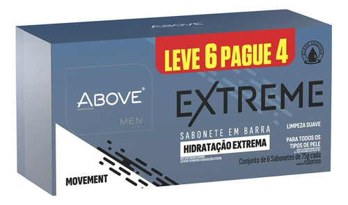 Sabão em barra Above Extreme de 75g pacote x 6