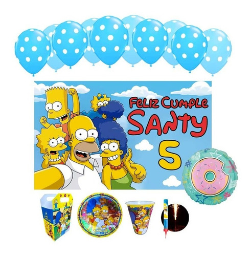 Los Simpsons Kit 10 Niños Fiesta Vasos Platos Caja Globos