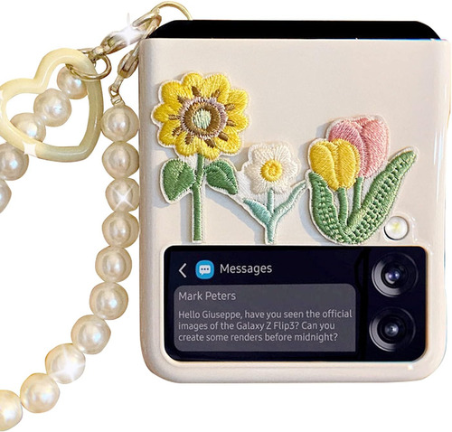 Funda Para Samsung Galaxy Z Flip 3 5g - Beige Con Flores