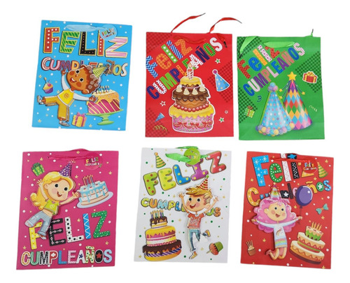 6 Pz Bolsa De Regalo Feliz Cumpleaños.mediana.papel Encerado