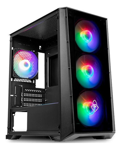 Gabinete Gamer Mancer Ward Rainbow Lateral Vidro 4 Fans Cor Preto