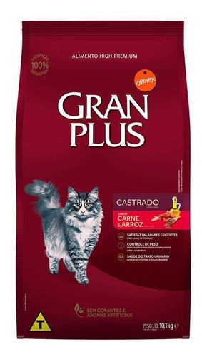 Ração Granplus Gato Castrado Carne & Arroz 10,1kg