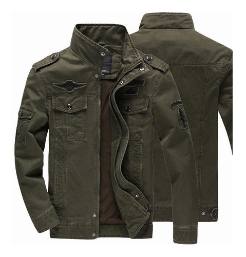 Chamarra Militar De Algodón Para Hombre, Verde