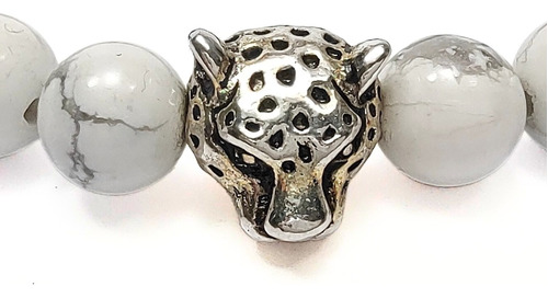Pulsera De Hombre Con Turquesa Blanca + Leopardo / Guepardo