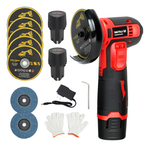 Esmeril Angular Mini Esmeriladora Inalámbrica Esmeril Pulido Lijadora Amoladora + 2 Baterías Rojo Wanse