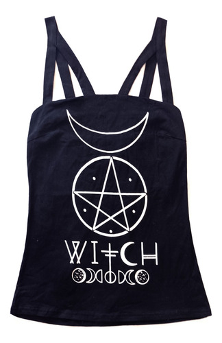 Remera Musculosa Witch Bruja Pentagrama Gothic Dark Moon