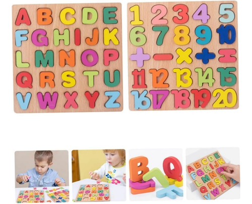 Juego Didactico Madera Numeros Y Abecedario Rompecabezas 2pz
