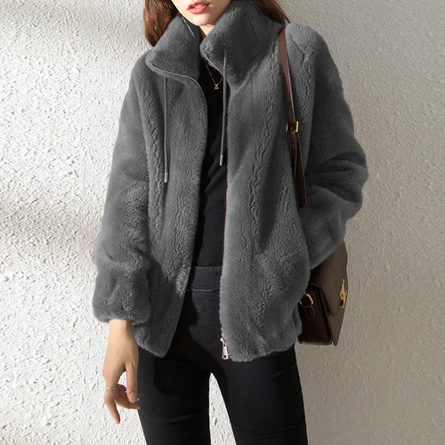 Cárdigan De Invierno Con Cuello Alto Y Forro Polar Para Mujer