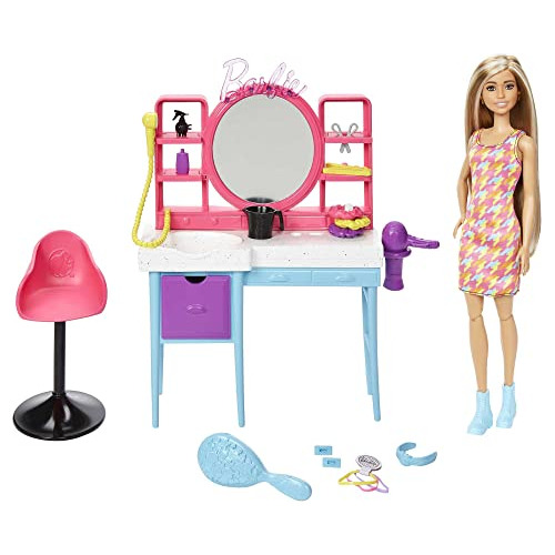 Set De Peluqueria Y Muñeca Barbie, Pelo Largo Que Cambia De