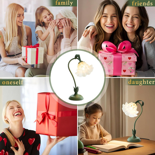 Bonita Lámpara De Mesa De Flores, Luz De Lectura Led, Lámpar