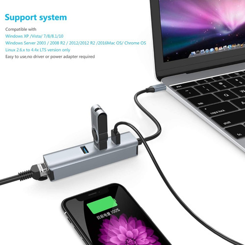 Imagen 5 de 7 de Adaptador Usb-c - Hub 3 Port Usb 3 + Red G. Ethernet