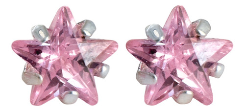 Broqueles Estrella Rosa Zirconia 6mm Plata Pura 925 Mujer