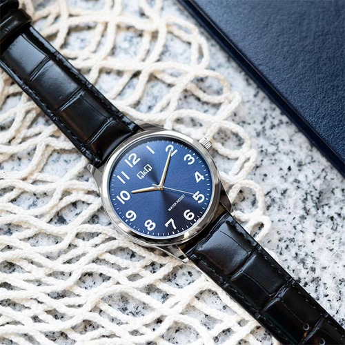 Reloj Q &q Cuero Hombre Elegante Casual Negro Clasico Qq