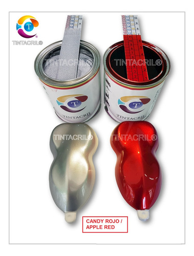 Imagen 5 de 9 de Kit Pintura Candy Bicapa Rojo 1 Lt + Base Aluminio Bic. 1 Lt