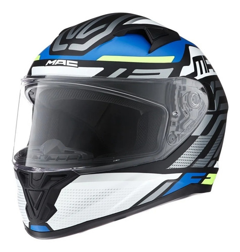 Imagen 2 de 8 de Casco Moto Integral Mac Speed Control Blanco Azul Cuotas