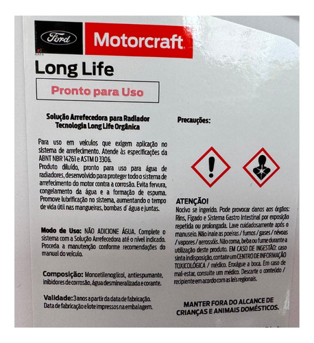 Kit 6l Aditivo Radiador (long Life Rosa) Todos Veículos Ford