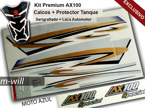 Calcos Suzuki Ax 100 + Protector Tanque. Moto Azul