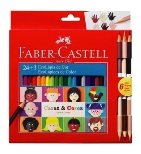 Lápis De Cor 24 + 3 Caras E Cores 6 Tons - Faber Castell