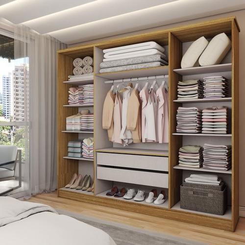 Guarda-roupa Casal Adam Plus 4 Portas 2 Gavetas Com Espelho Cor Bege