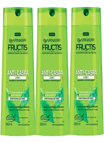 Shampoo Fructis Anticaspa 2 En 1 350 Ml Pack X3 - Garnier