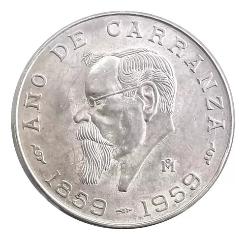 Moneda 5 Pesos Plata Original 1959 Año De Carranza