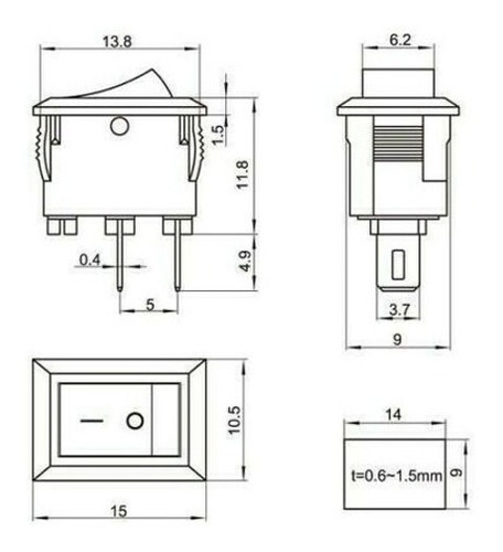 Imagen 2 de 2 de Micro Interruptor Switch Rocker Negro 2pin On-off / 2 Und
