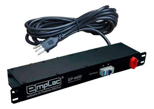 Régua Rack 20a Cabo 5 Metros 19 Pol. 8+1 Tomadas 4400w Cor Preto 127v/220v