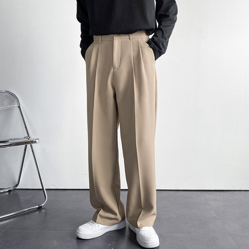 Pantalones Para Hombre Con Diseño De Pernera Recta En Fibra